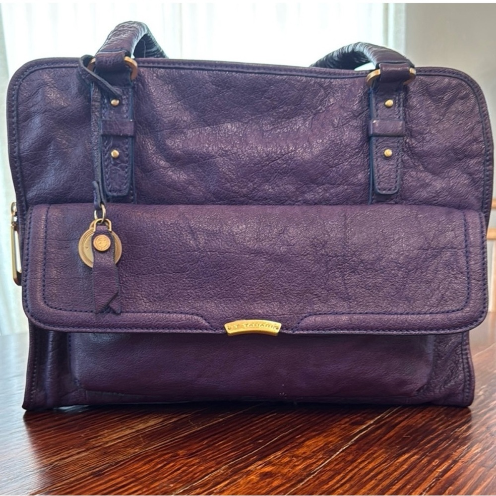 T. Tahari Purple Leather Satchel Handbag Vintage EUC